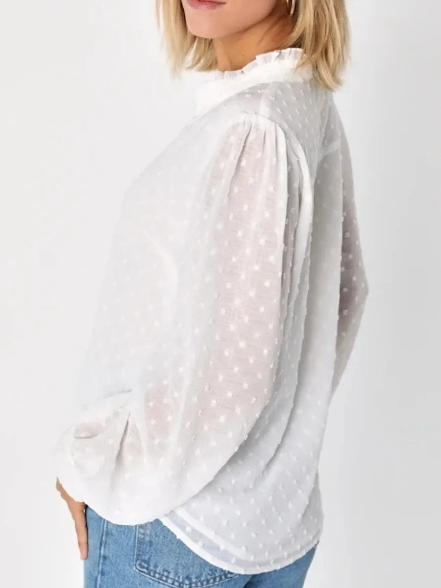 Swiss Dot V-Neck Blouse
