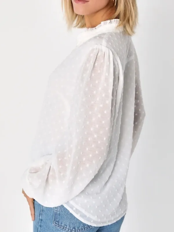 Swiss Dot V-Neck Blouse