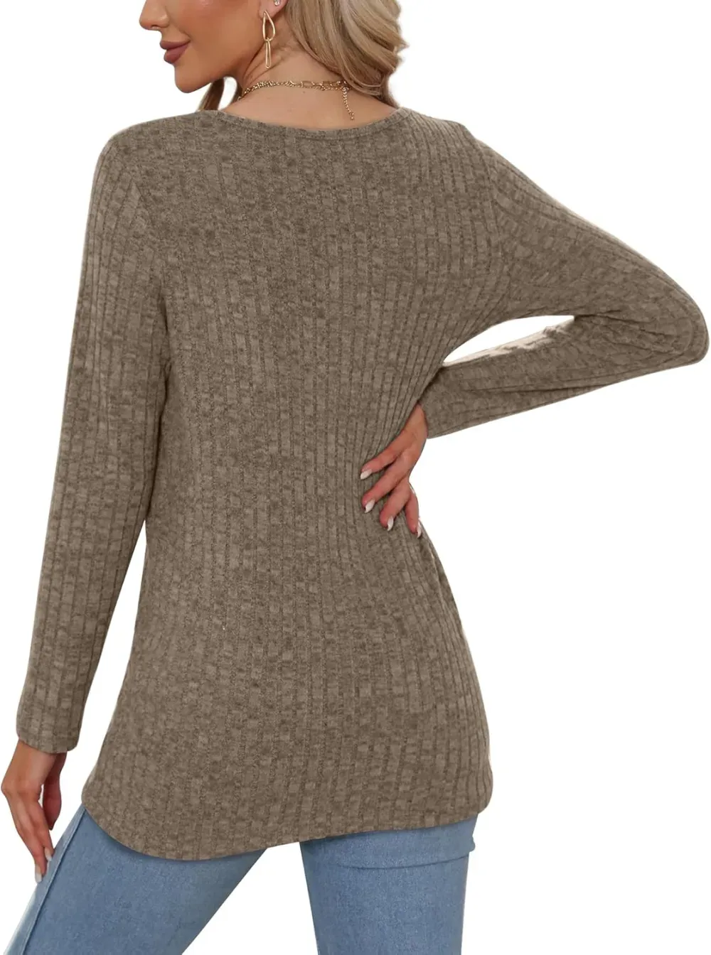 OFEEFAN Long Sleeve Shirts for Women Lightweight Crew Neck Casual Tunic Tops