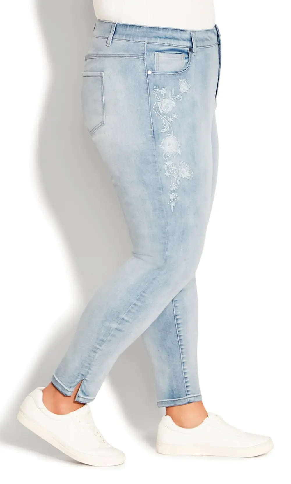 Evans Blue Mid Wash Denim Suri Embroidered Jean