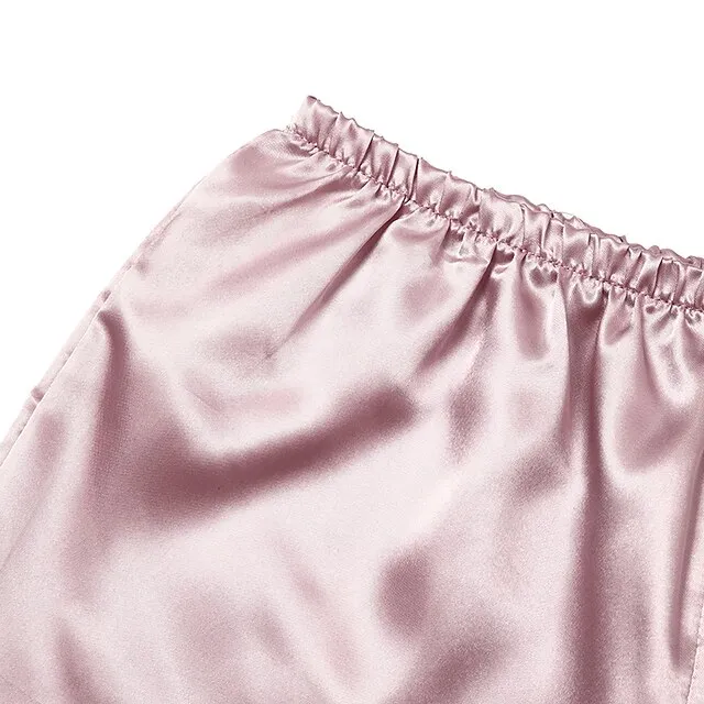 Women's Lace Satin Silk Pajamas Sets 4 Pcs Home Party Daily St.Patrick's Day Elastic Waist Pure Color Satin Simple Casual Soft Strap Top Shorts Fall Winter Spring Strap Short Sleeves Long Sleeve