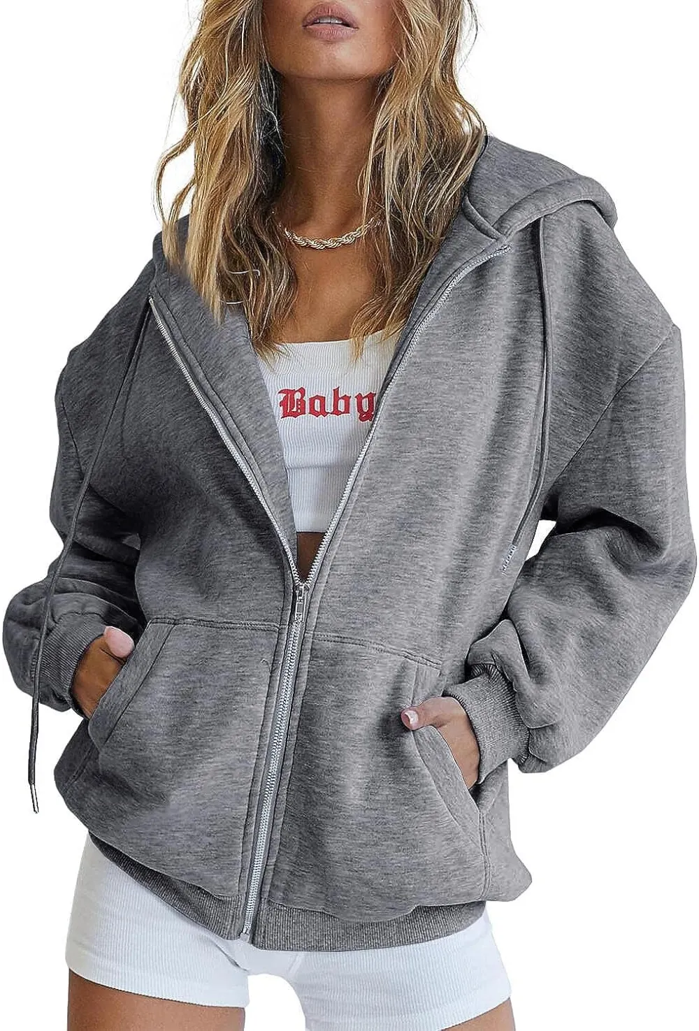 Women's Cute Hoodies Teen Girl Fall Jacket Oversized Sweatshirts Casual Drawstring Zip Up Y2K Hoodie with Pocket