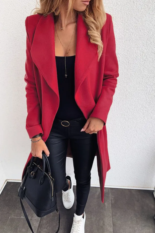 Solid lapel mid length coat