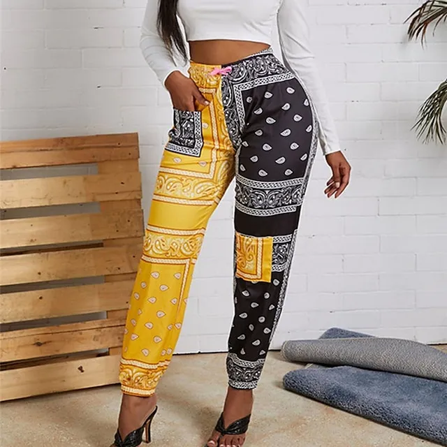 Women's Sweatpants Joggers Jogging Pants Pink Yellow Red Mid Waist Casual / Sporty Athleisure Leisure Sports Weekend Pocket Print Ankle-Length Comfort Graphic Prints S XXL Fall