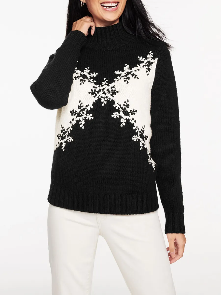 Women'S Multi Color Snowflake Embroidered Knitted High Neck Sweater