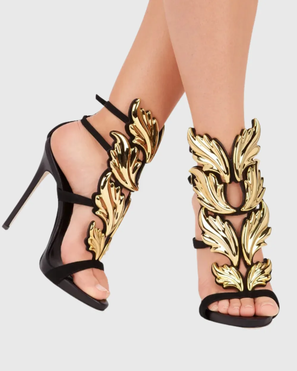 Mirrored Wing Sandals in Black
