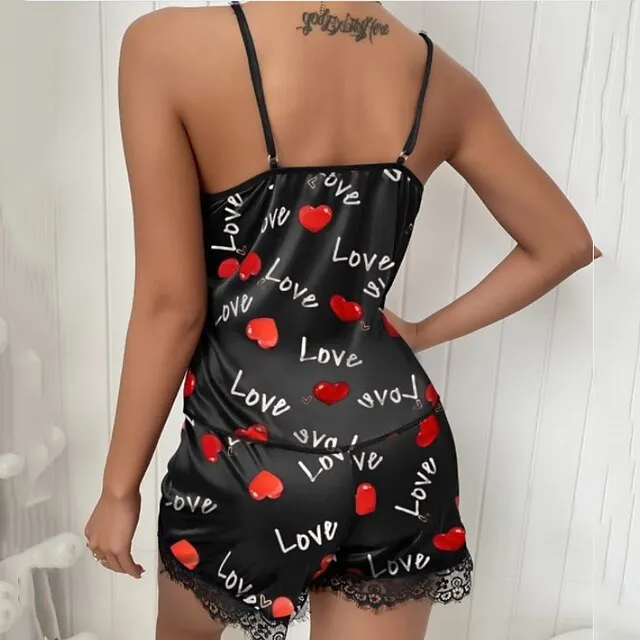 Women's Pajamas Sets Nighty Pjs 2 Pieces Heart Letter Gothic Fashion Hot Home Bed Satin Breathable Gift V Wire Sleeveless Strap Top Shorts Elastic Waist Spring Summer Pink Red / Silk