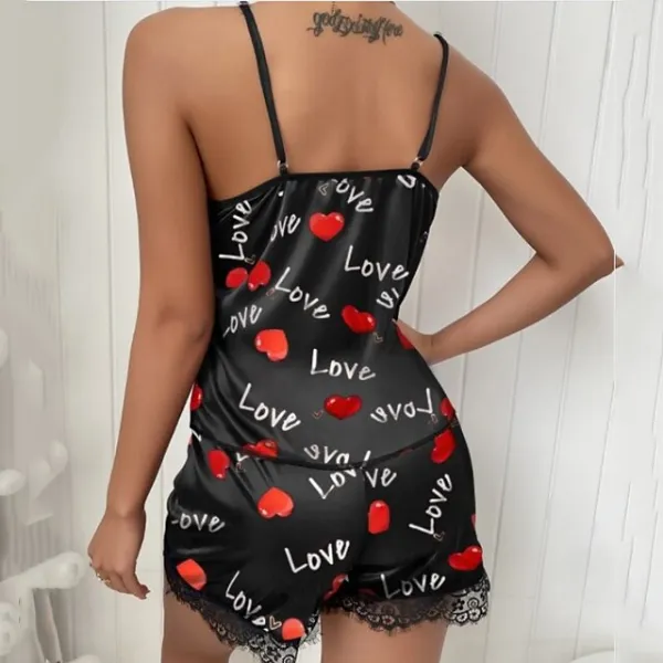 Women's Pajamas Sets Nighty Pjs 2 Pieces Heart Letter Gothic Fashion Hot Home Bed Satin Breathable Gift V Wire Sleeveless Strap Top Shorts Elastic Waist Spring Summer Pink Red / Silk