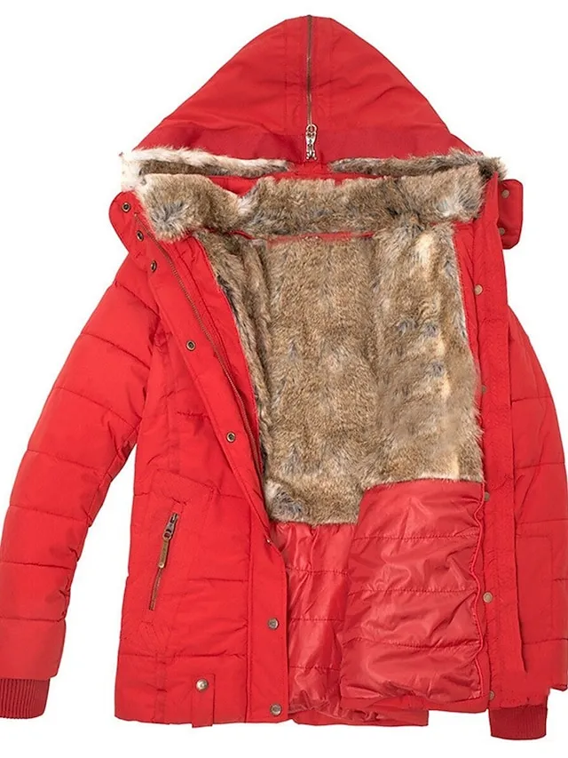 Women's Thicken Parka Fleece Puffer Jacket Coat with Drawstring