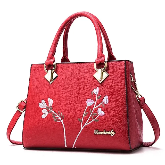 Women's Handbag Shoulder Bag Crossbody Bag Handbag PU Leather Office Daily Date Embroidery Solid Color Floral Print Black White Red