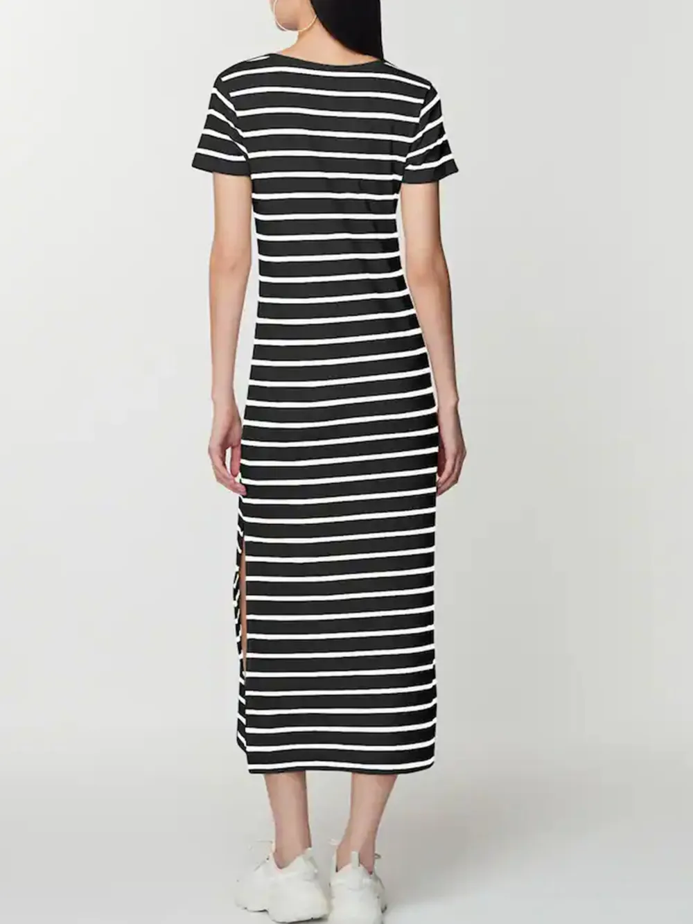 Basic Minimalist Ribbed Solid Color Crew Neck Dress