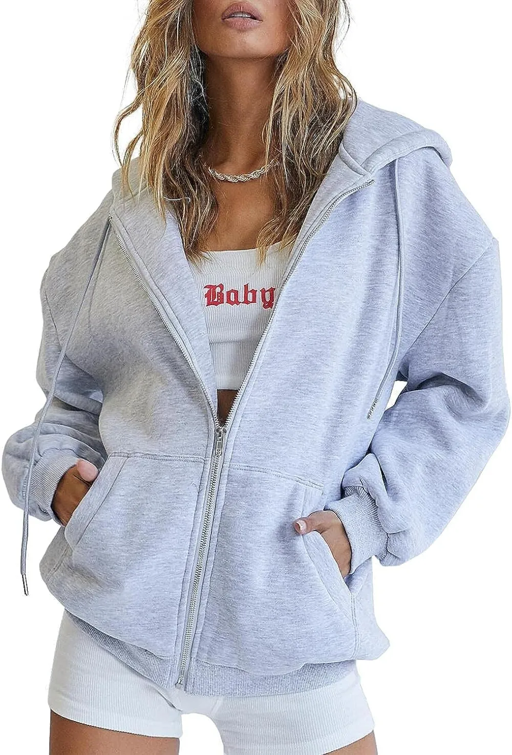 Women's Cute Hoodies Teen Girl Fall Jacket Oversized Sweatshirts Casual Drawstring Zip Up Y2K Hoodie with Pocket
