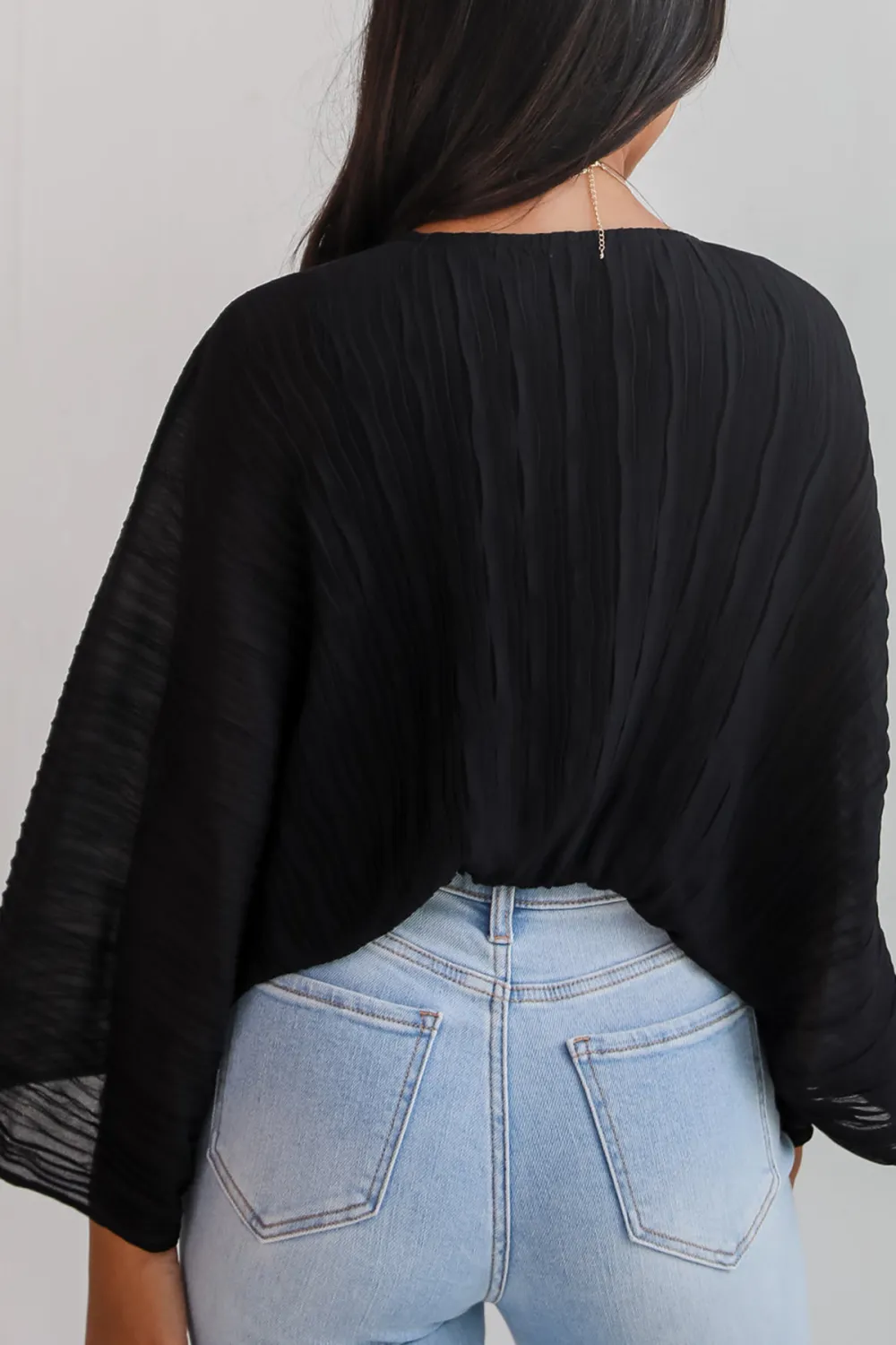 Sophisticated Step Black Pleated Tie-Front Blouse