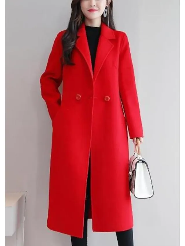 Women's Coat Long Coat Black Blue Camel Red Active Street Fall Regular Fit S M L XL XXL 3XL / Daily / Winter