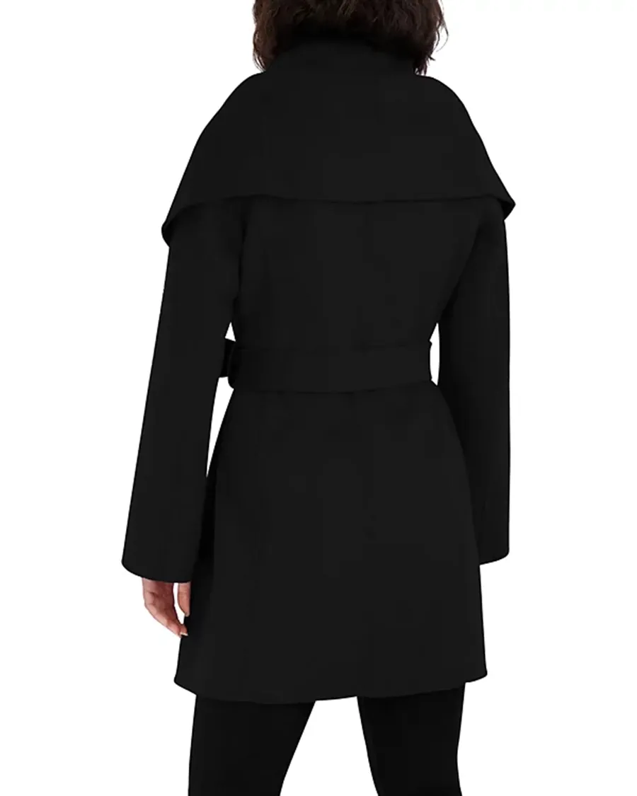 Wing Neckline Long Sleeves Belted Coat