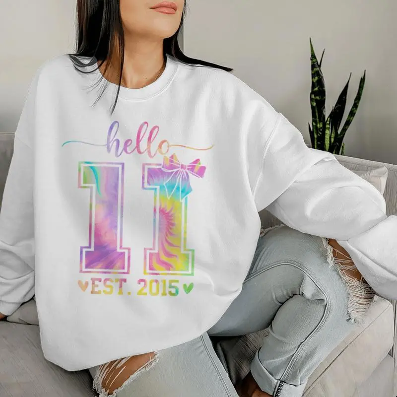 Hello Eleven Est 2015 11Th Birthday Coquette 11 Year Girl Women Sweatshirt