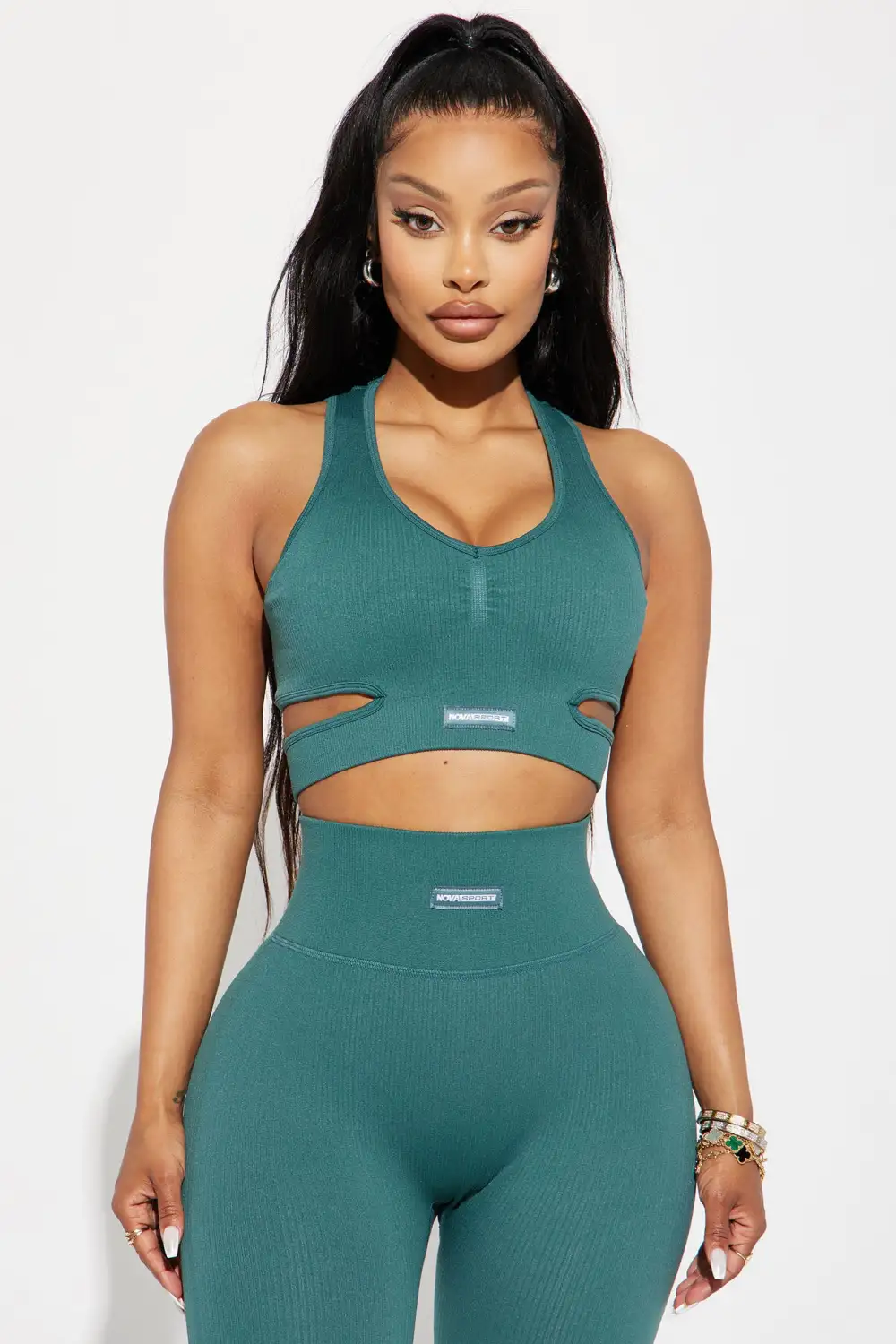 Roxane Ribbed Seamless Active Sports Bra - Teal