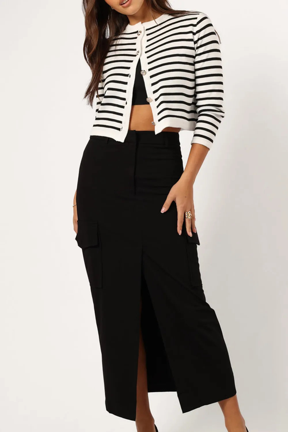 LEISURE MIDI HEM SLIT SKIRT