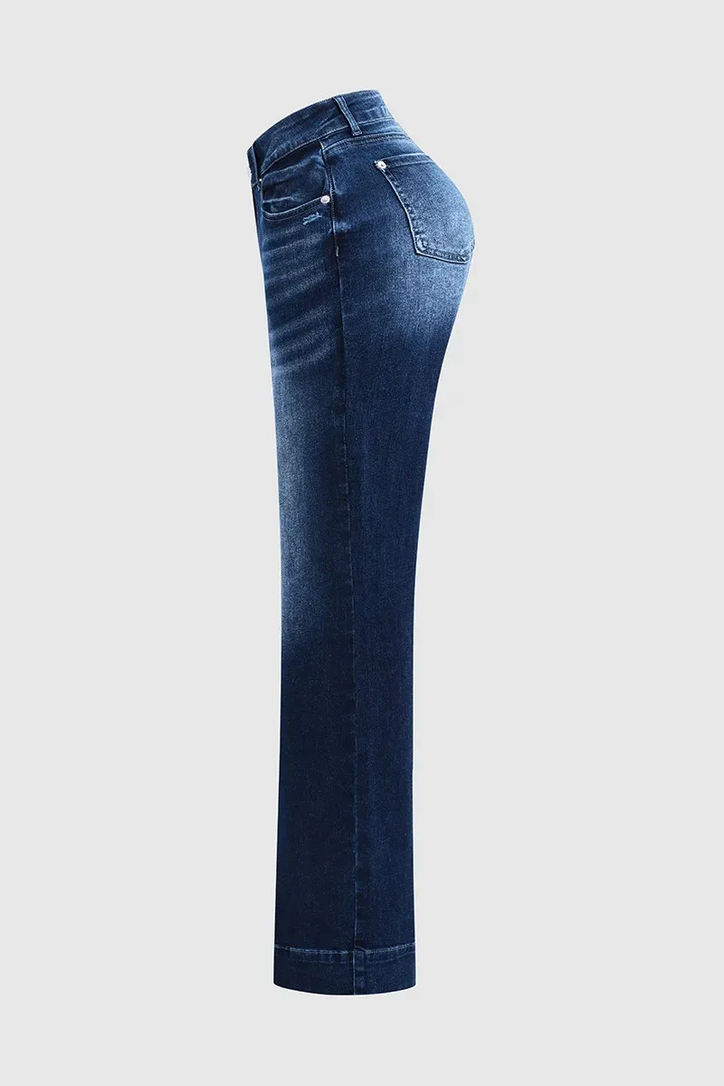 Pocket Detail Mid Rise Bootcut Jeans Without Belt