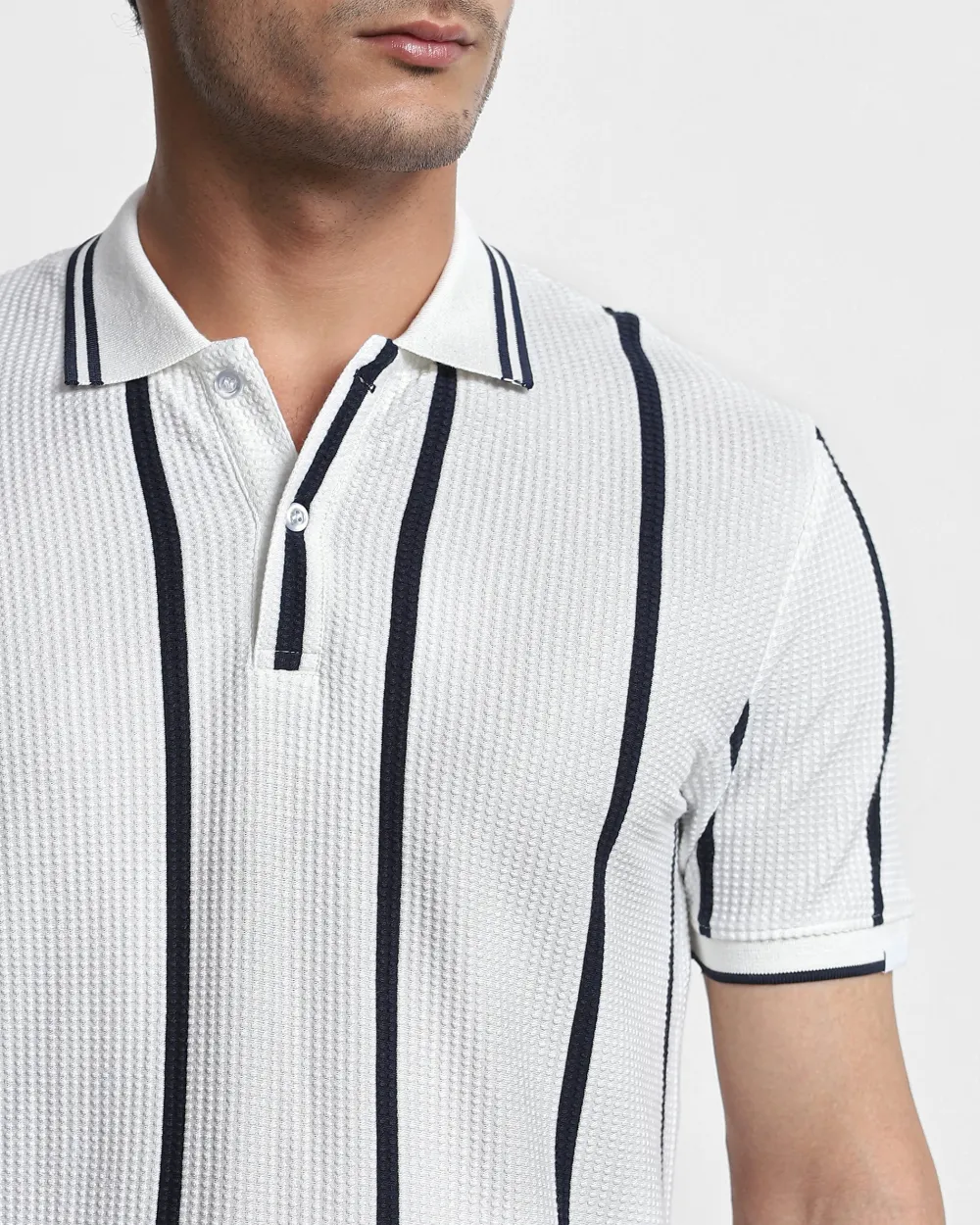 Daily Simple And Slimming White Striped Polo Shirt
