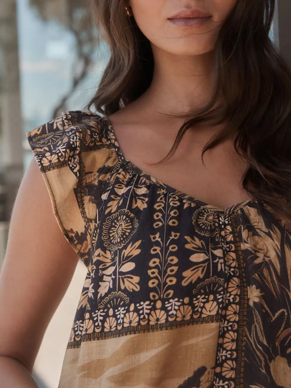 Summer Leisure Loose Blue Floral Print V-Neck Dress