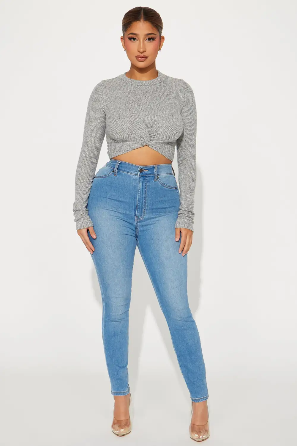 Hold Me Close Long Sleeve Top - Heather Grey