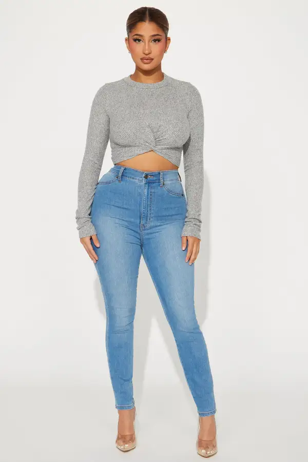 Hold Me Close Long Sleeve Top - Heather Grey