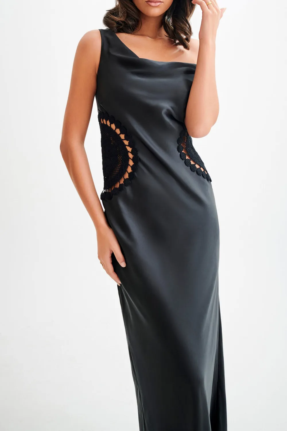 Satin Maxi Dress With Crochet