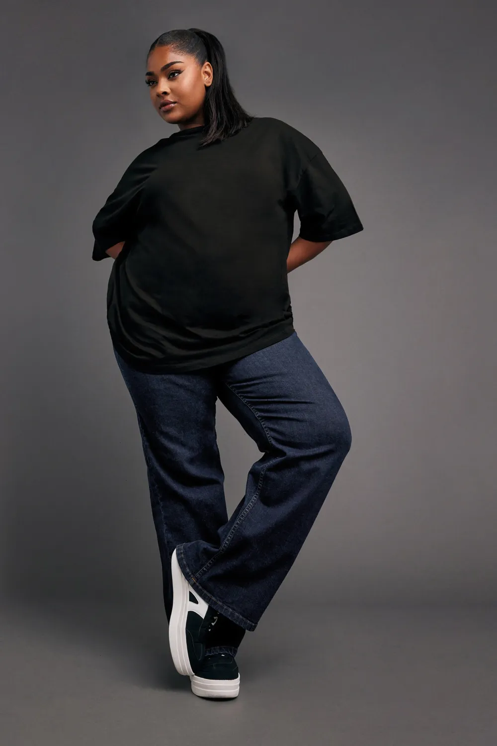 YOURS Curve Black Wide Leg Denim Jeans