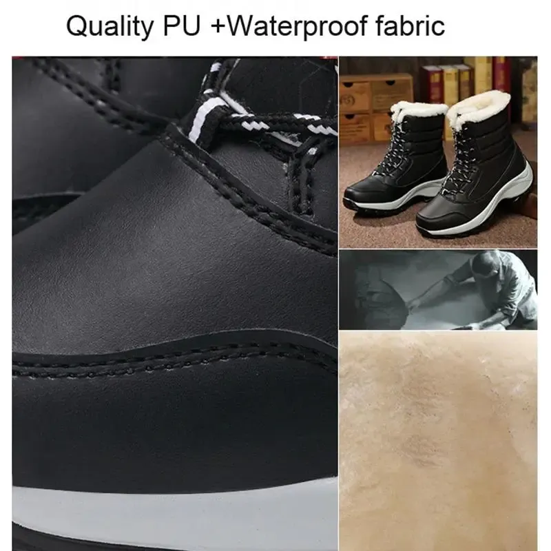 New Fashion Winter Fur Lining Lace Up Waterproof Mid-Calf Boots
