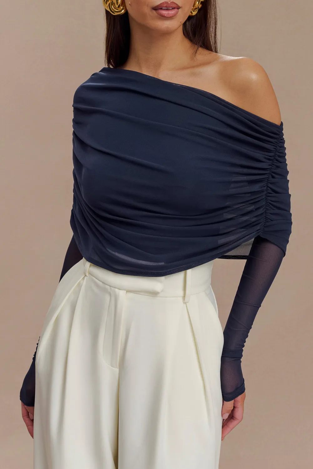 Sheer Mesh Off Shoulder Top