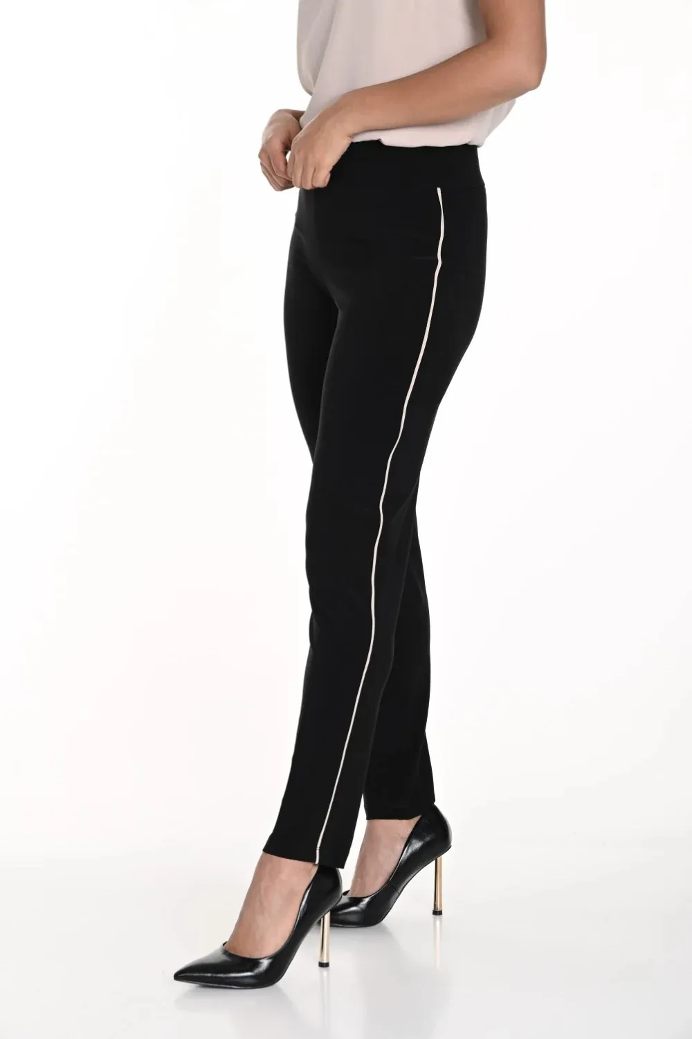 Black and Beige Stripe Skinny Pants