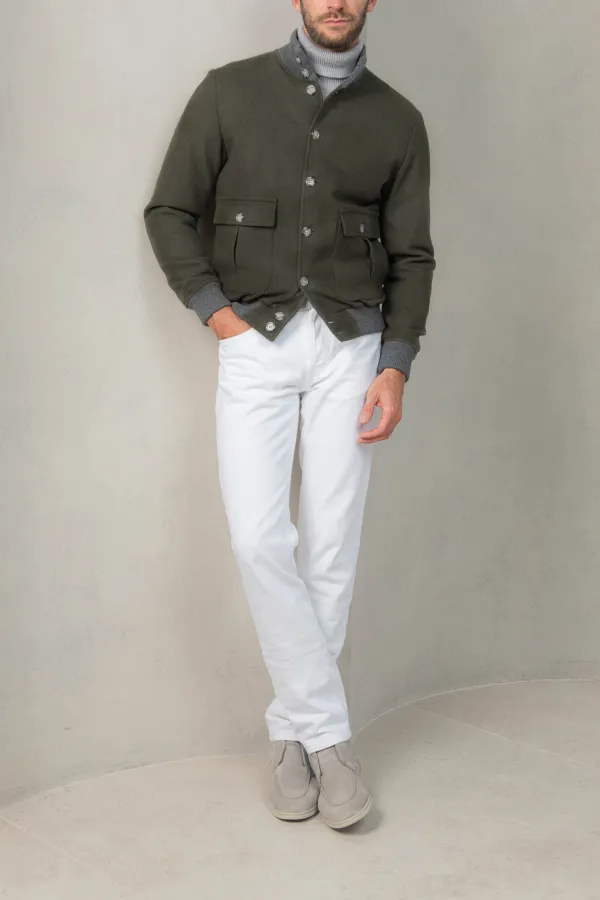 Green Super 180'S Wool Flannel Bomber Jacket