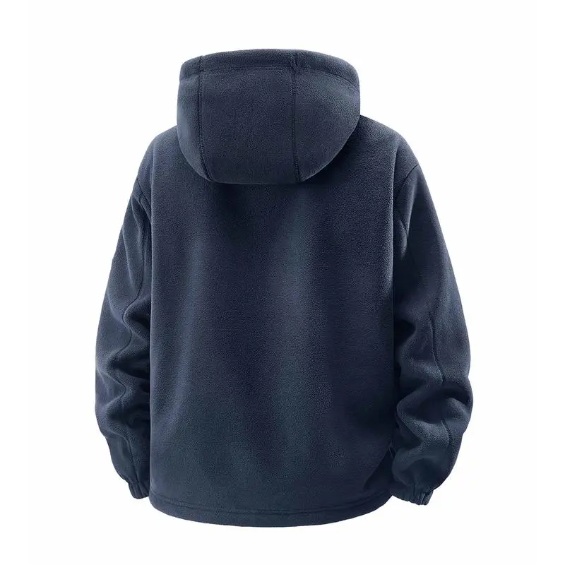 Men'S Outdoor Heavyweight Fleece Jacket - Double-Sided Warm Hooded Coat With Full Zip, Multi Pockets & Machine Washable Polyester For Camping Hiking Casual Wear