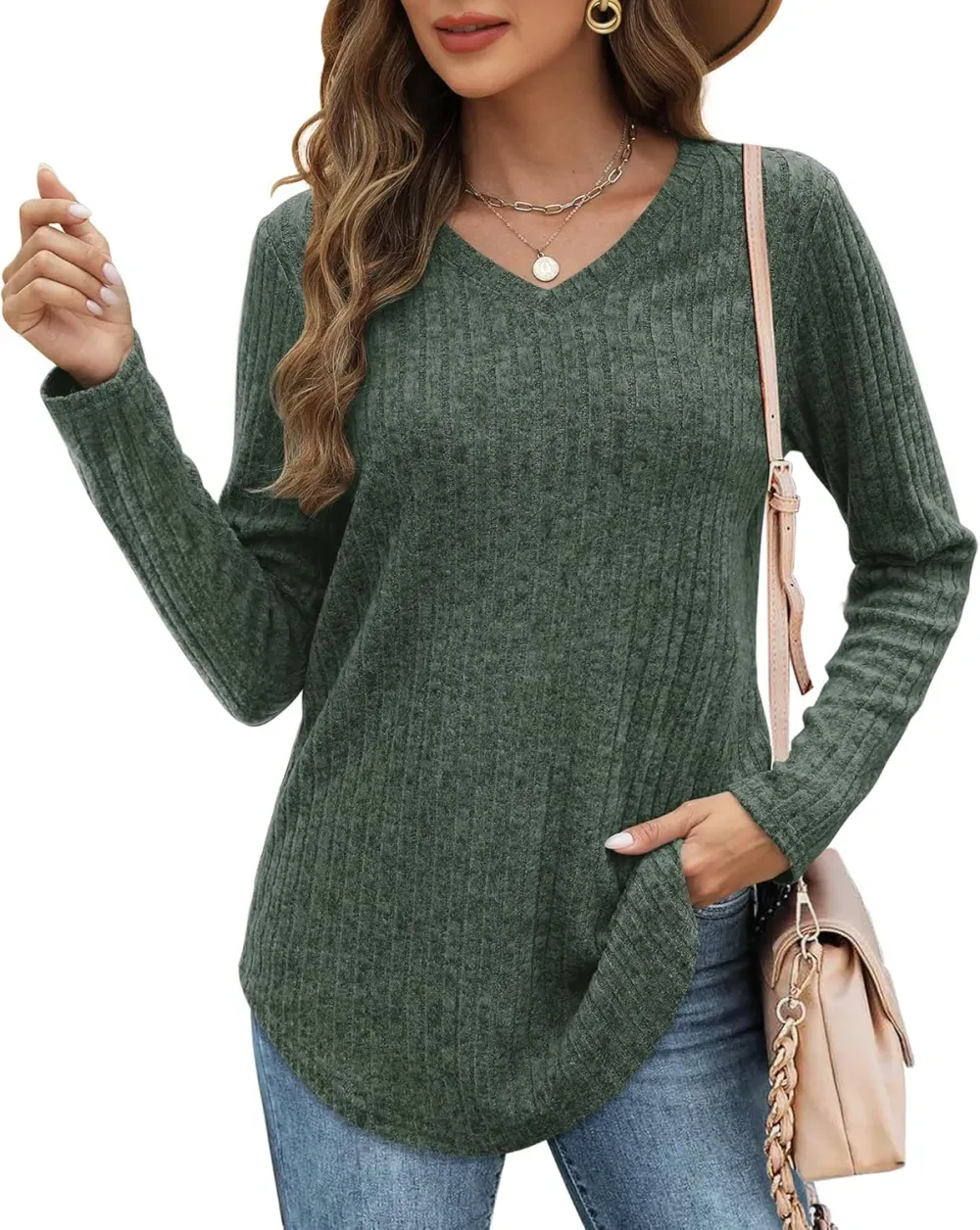 OFEEFAN Long Sleeve Shirts for Women Lightweight Crew Neck Casual Tunic Tops