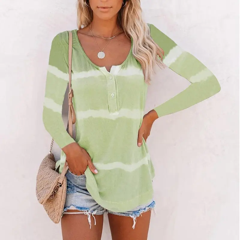 Button Tie Dye Large Size Long Sleeve T-Shirt