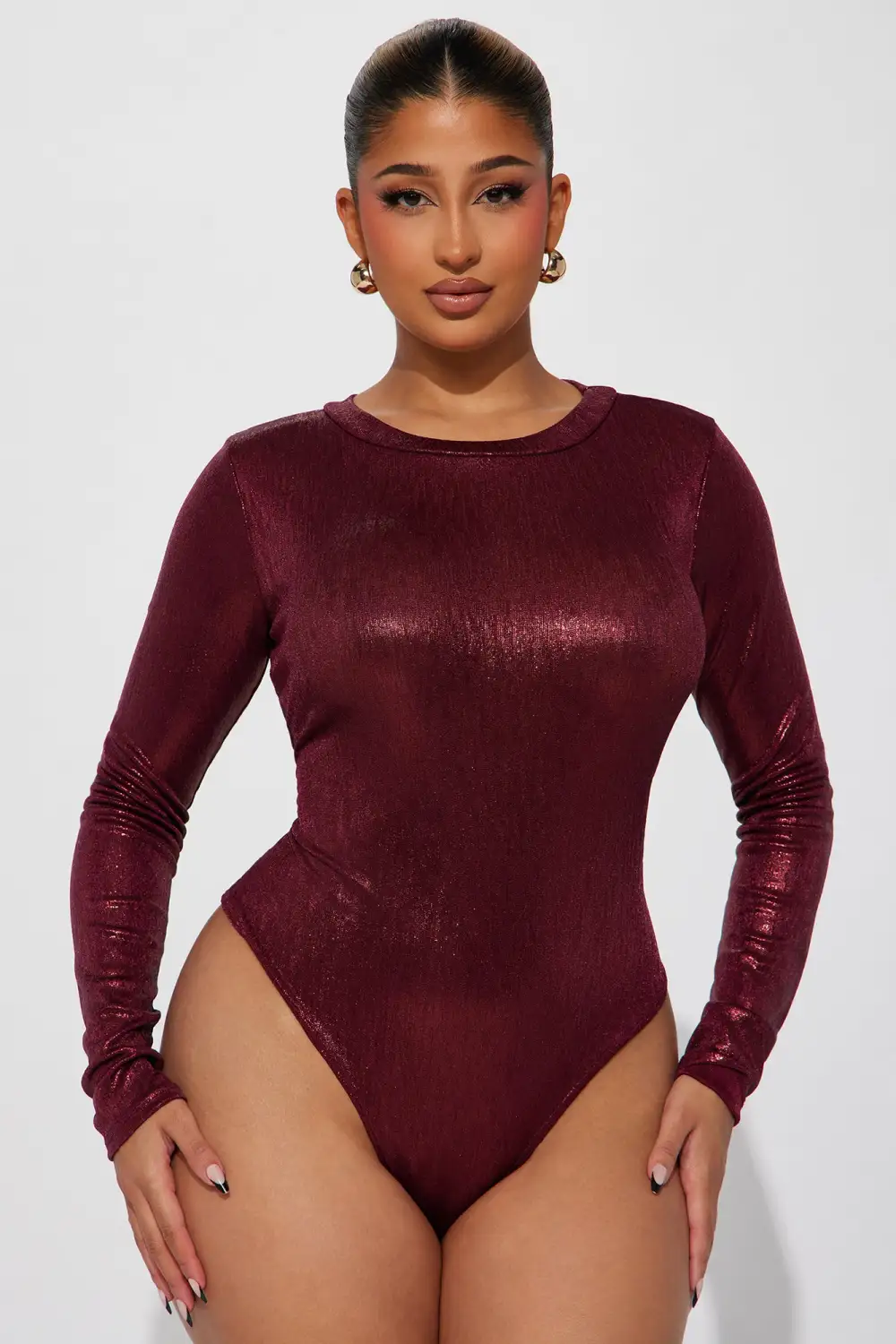 Feeling Festive Metallic Bodysuit - Wine