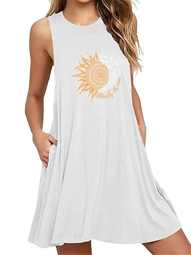 Women's Plus Size Loungewear Nightgown Nightshirt Dress Flower Basic Casual Comfort Home Daily Vacation Cotton Breathable Crew Neck Sleeveless Pocket Summer Spring Black White