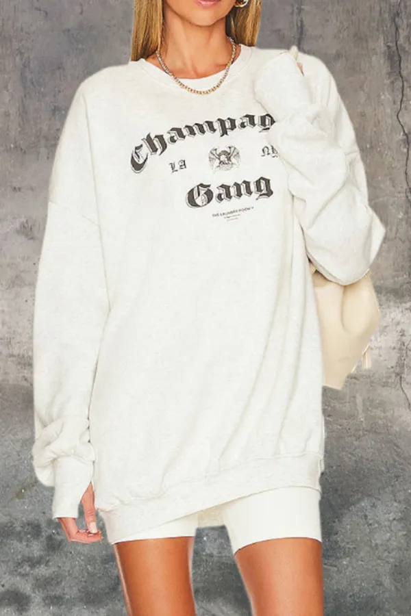 White Round Neck Classic Minimalist Breathable Loose Hoodie