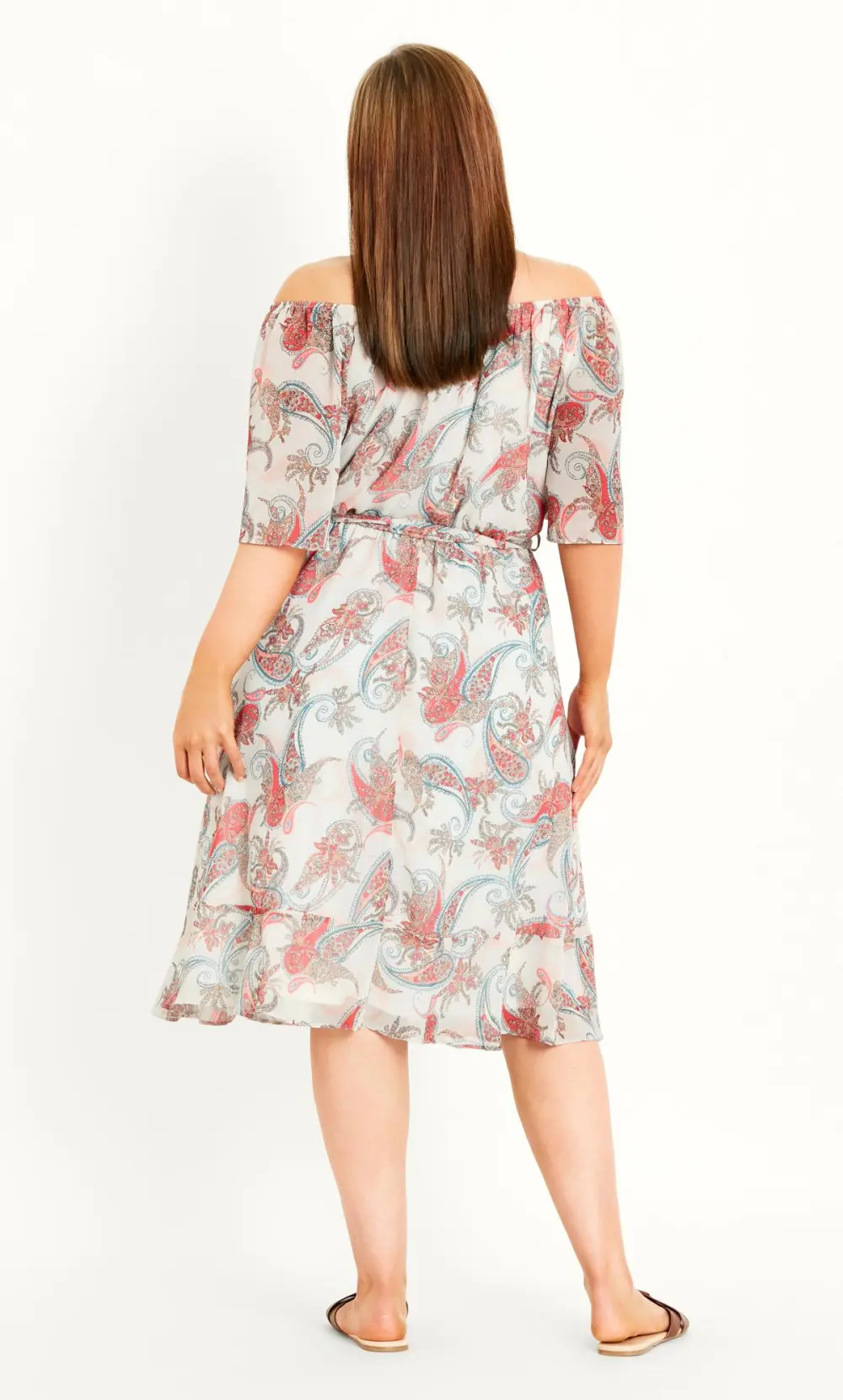 Evans White Paisley Print Cold Shoulder Midi Dress