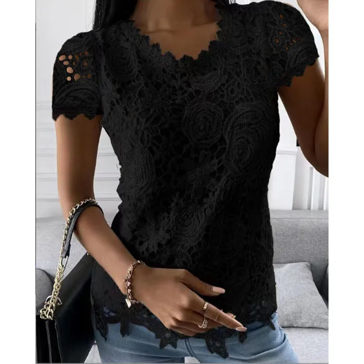 summer new lace shirt short sleeve top