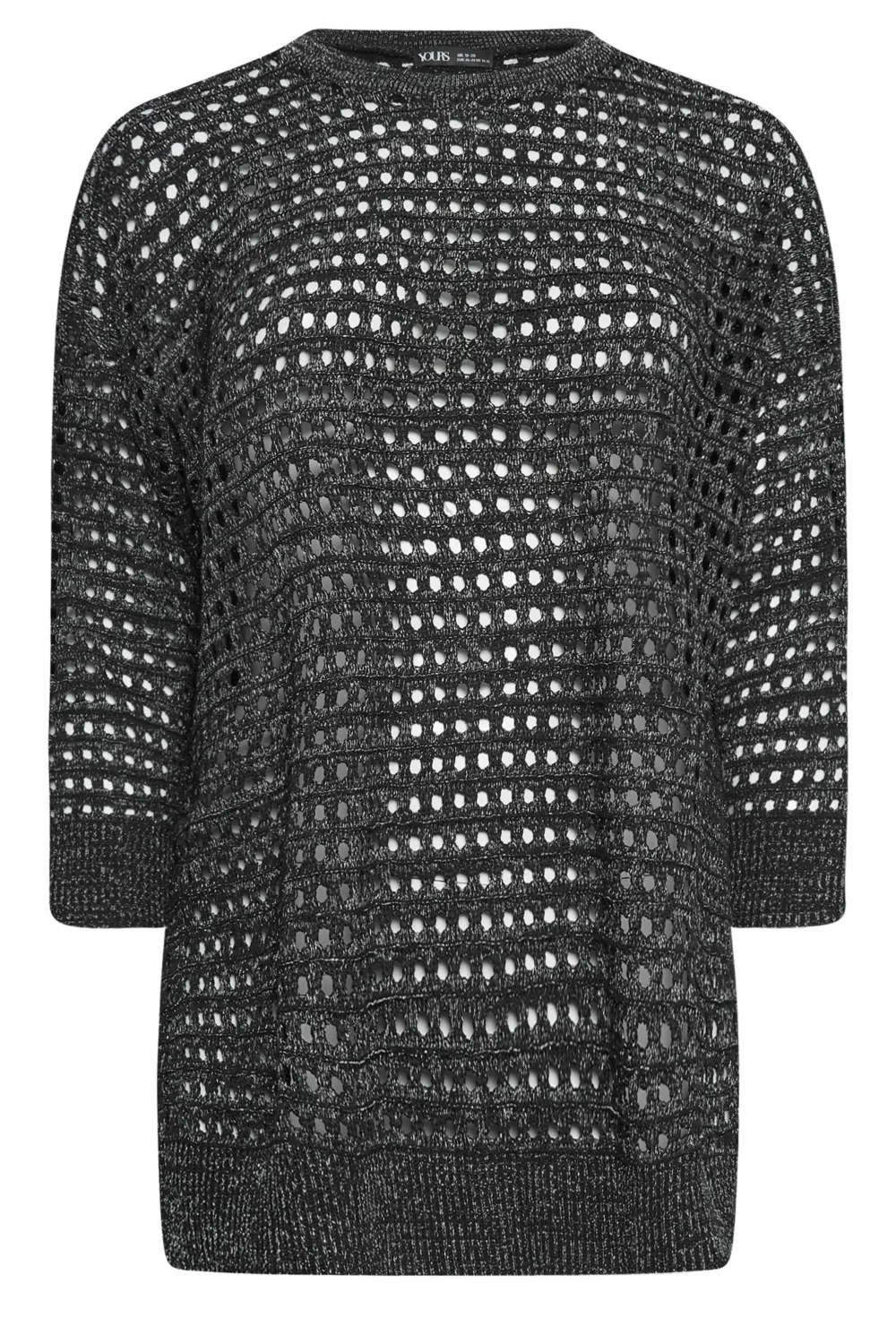 YOURS Curve Black & Silver Side Split Crochet Jumper