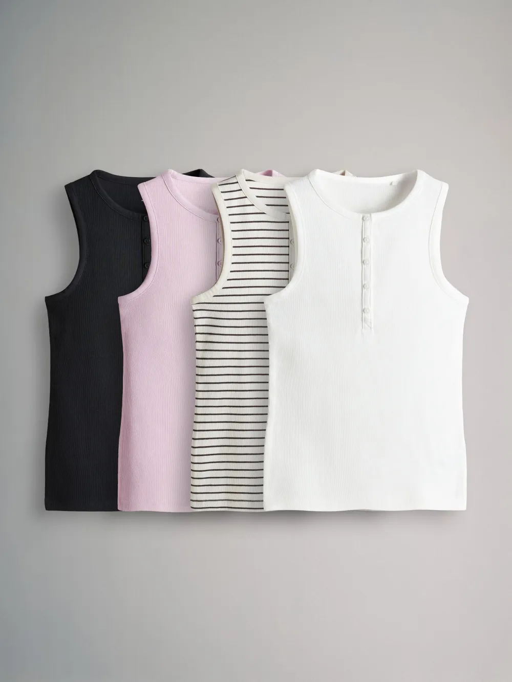 Ribbed Henley Tank Top Set 4 Pieces