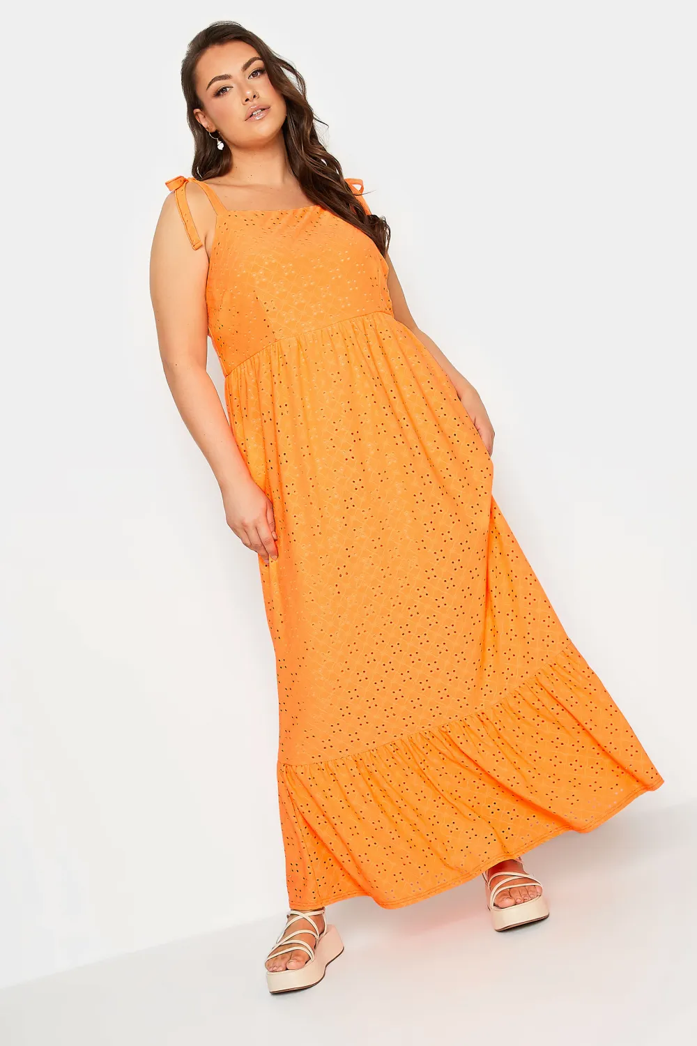 YOURS Curve Bright Orange Broderie Anglaise Maxi Dress