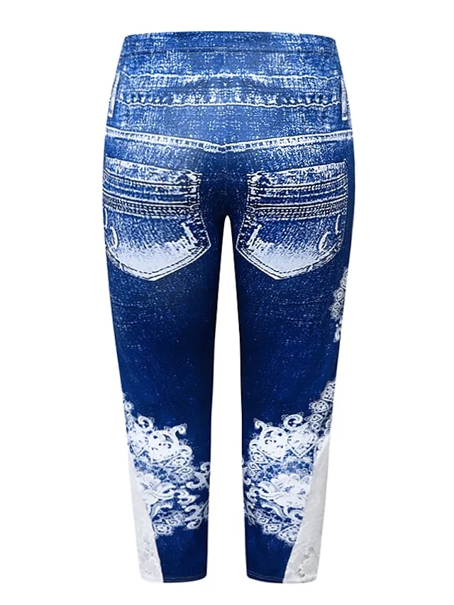 Women's Chinos Pants Trousers Leggings Full Length Faux Denim Lace Pocket Micro-elastic Streetwear Casual Daily Going out Black Pink L XL Fall Winter