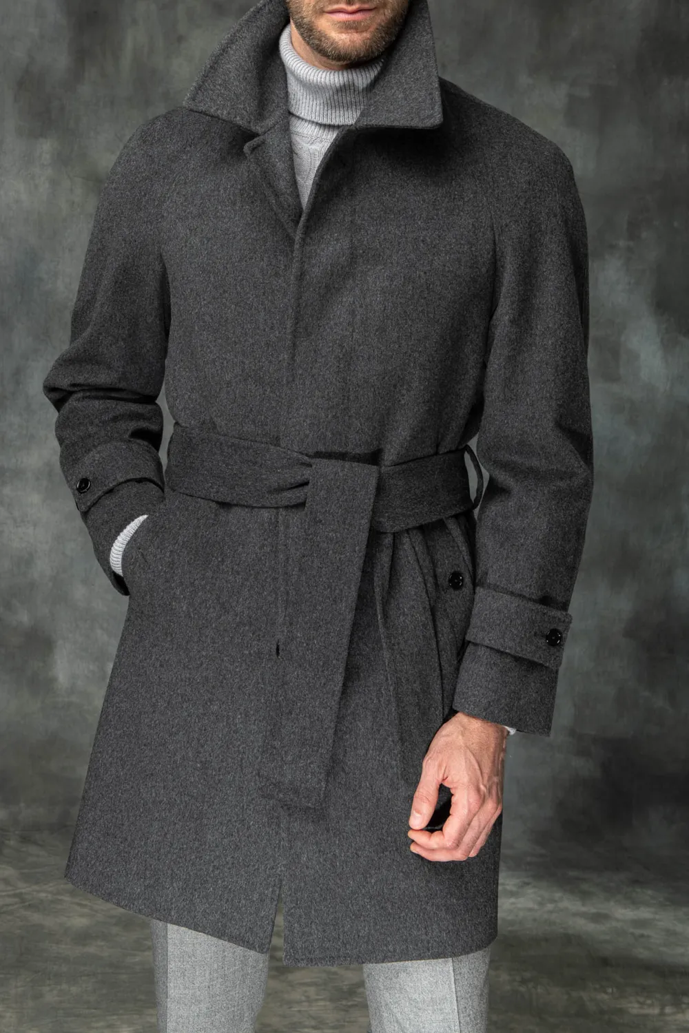 Grey Raglan Coat In  Wool