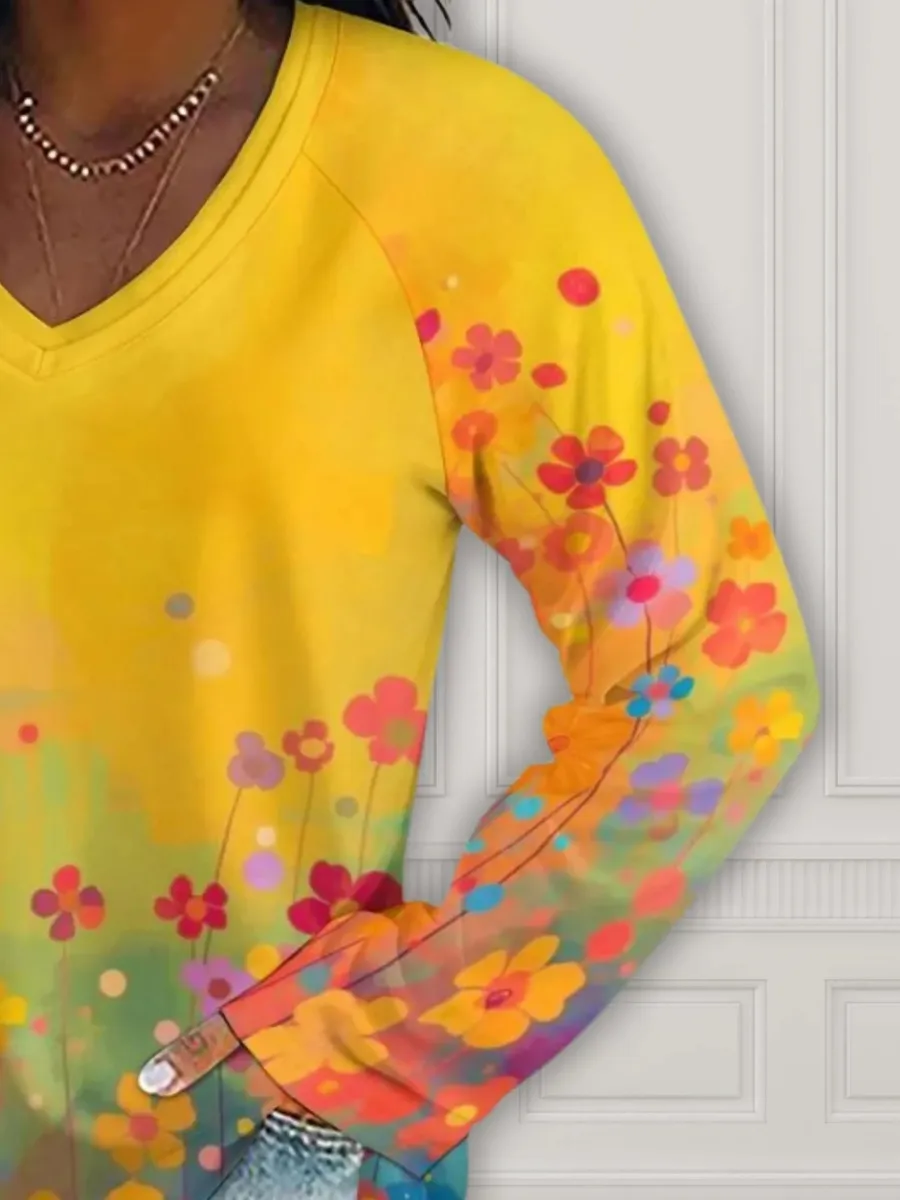 Bloom V-Neck Long Sleeve Tee