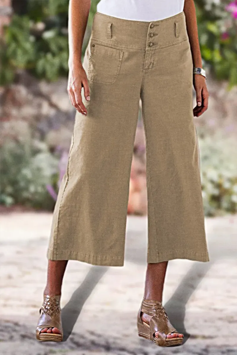 Solid Button Up Wide Leg Crop Jeans