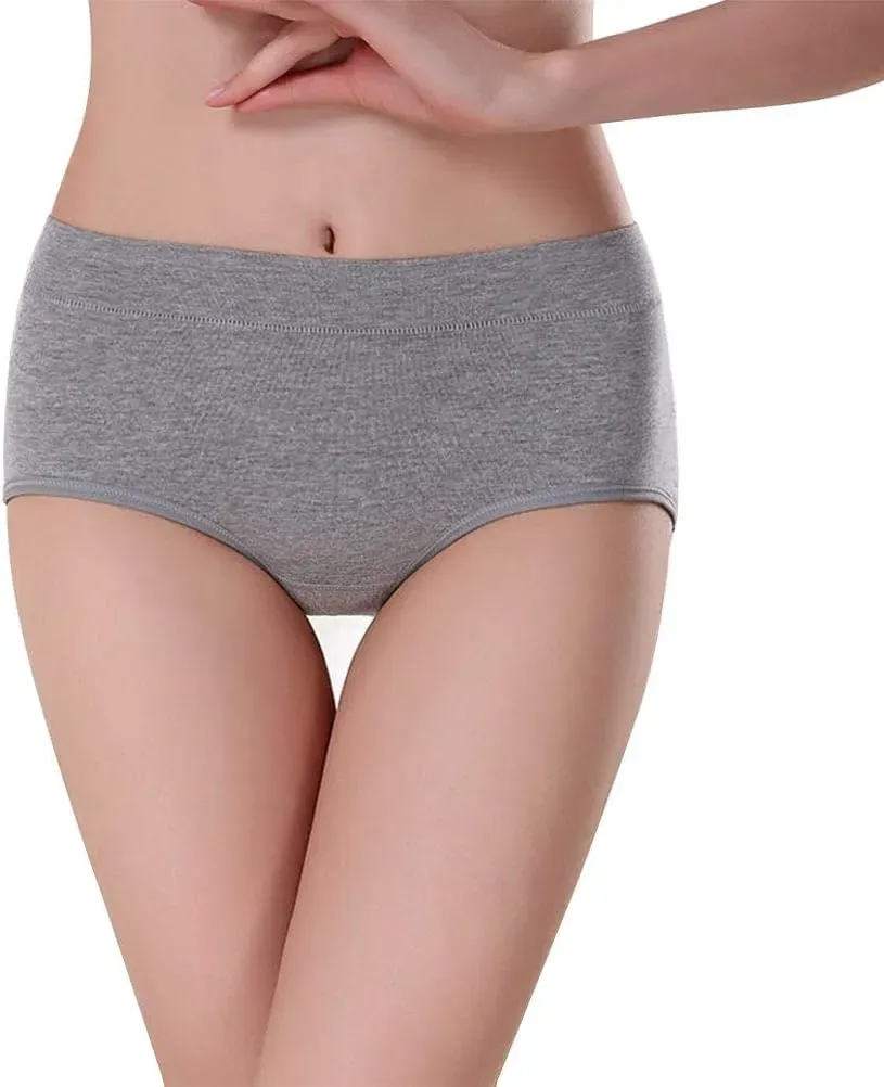 Womens Underwear,Cotton Mid Waist No Muffin Top Full Coverage Brief Ladies Panties Lingerie Undergarments for Women Multipack