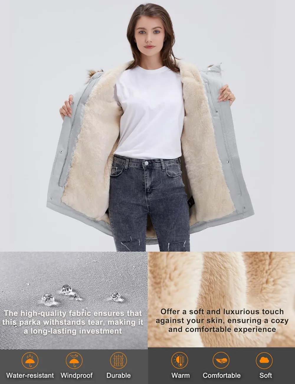 Women's Winter Coats Fleece Lined Parka Jacket Hooded Long Winter Warm Parka Coat with Pockets